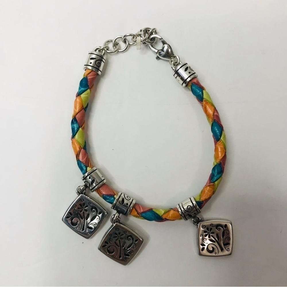 BRIGHTON Multicolor Leather Braided Bracelet With Charms
